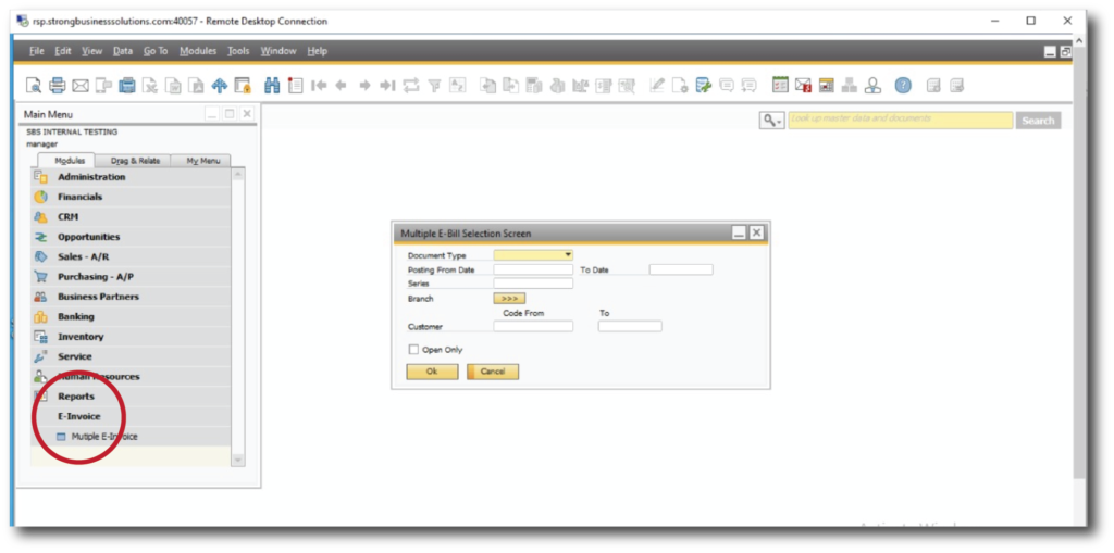 Einvoicing addon for SAP Business One dashboard